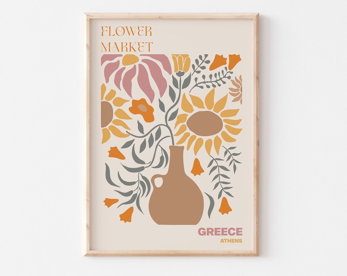 Athens Greece Flower Market Sunflower Clay Vase Still Life Art Print
