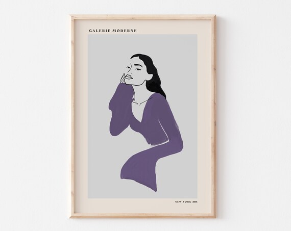 Galerie Moderne Minimalist Woman Purple Dress Line Art Poster