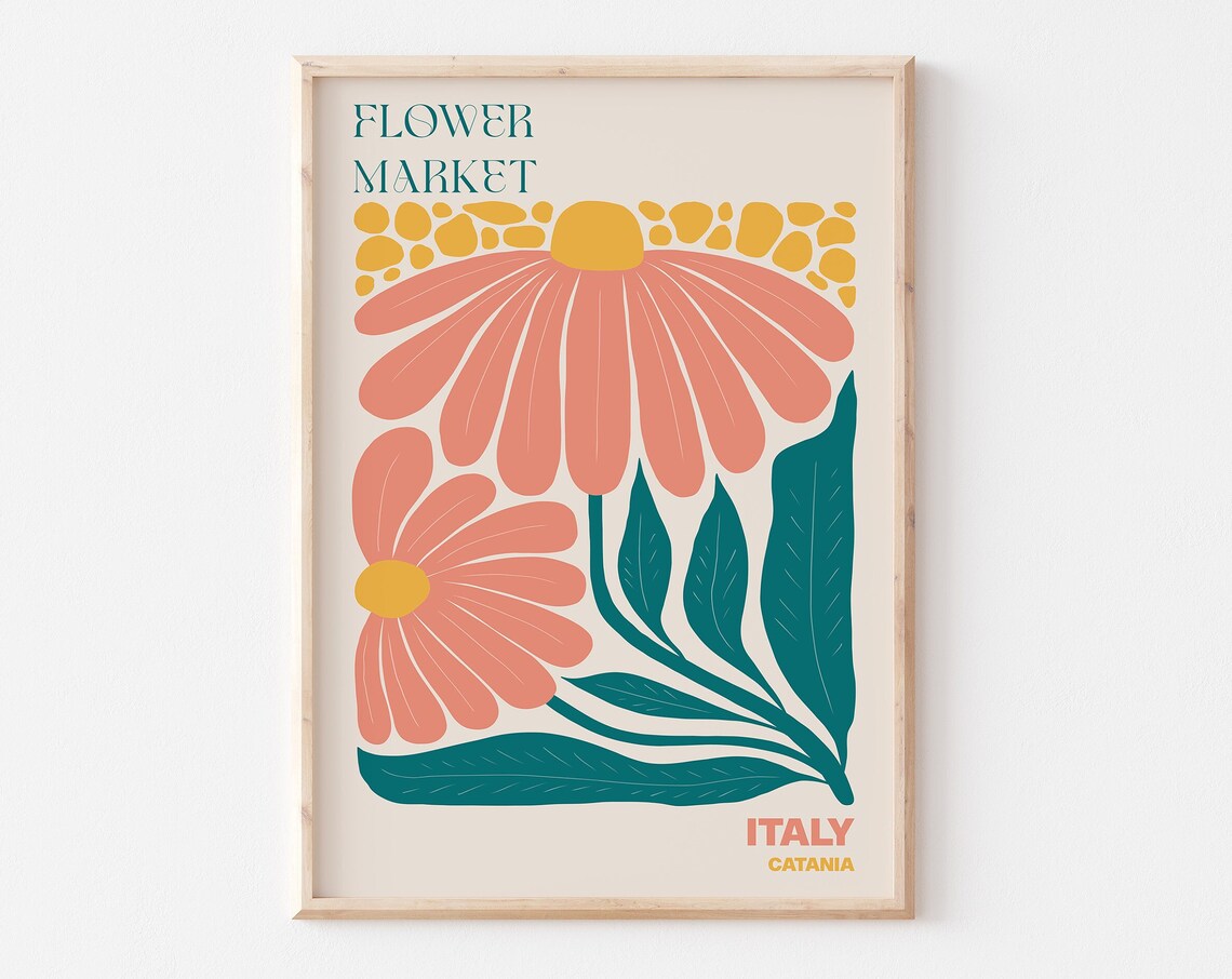Italy Flower Market Poster Catania Coral Daisy Floral Artwork