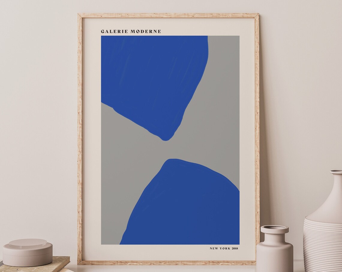 Galerie Moderne Modern Blue and Gray Geometric Abstract Poster