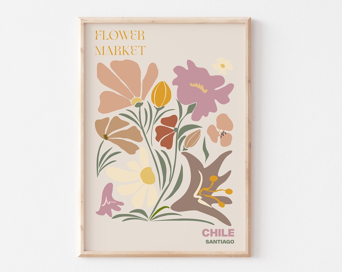 Chile Flower Market Santiago Soft Pastel Bouquet Art Design Poster