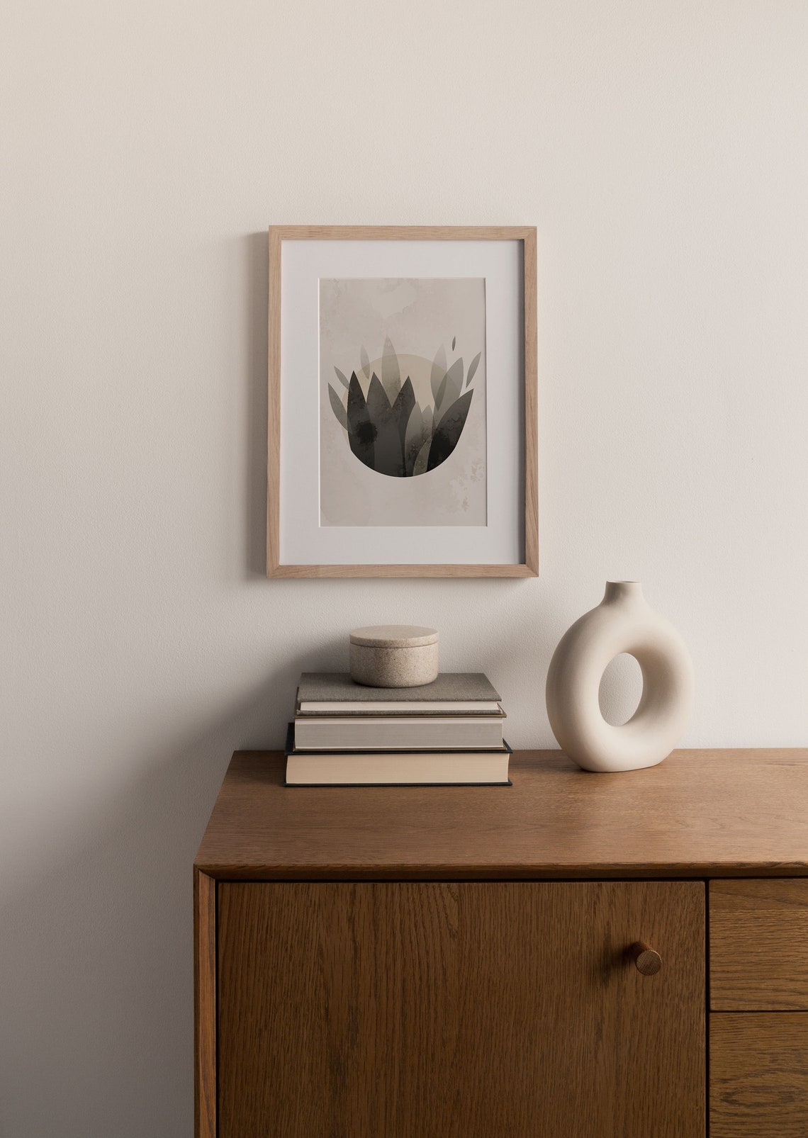 Gray Watercolor Botanical Moon Circles Three Panel Minimalist Poster - Image 2