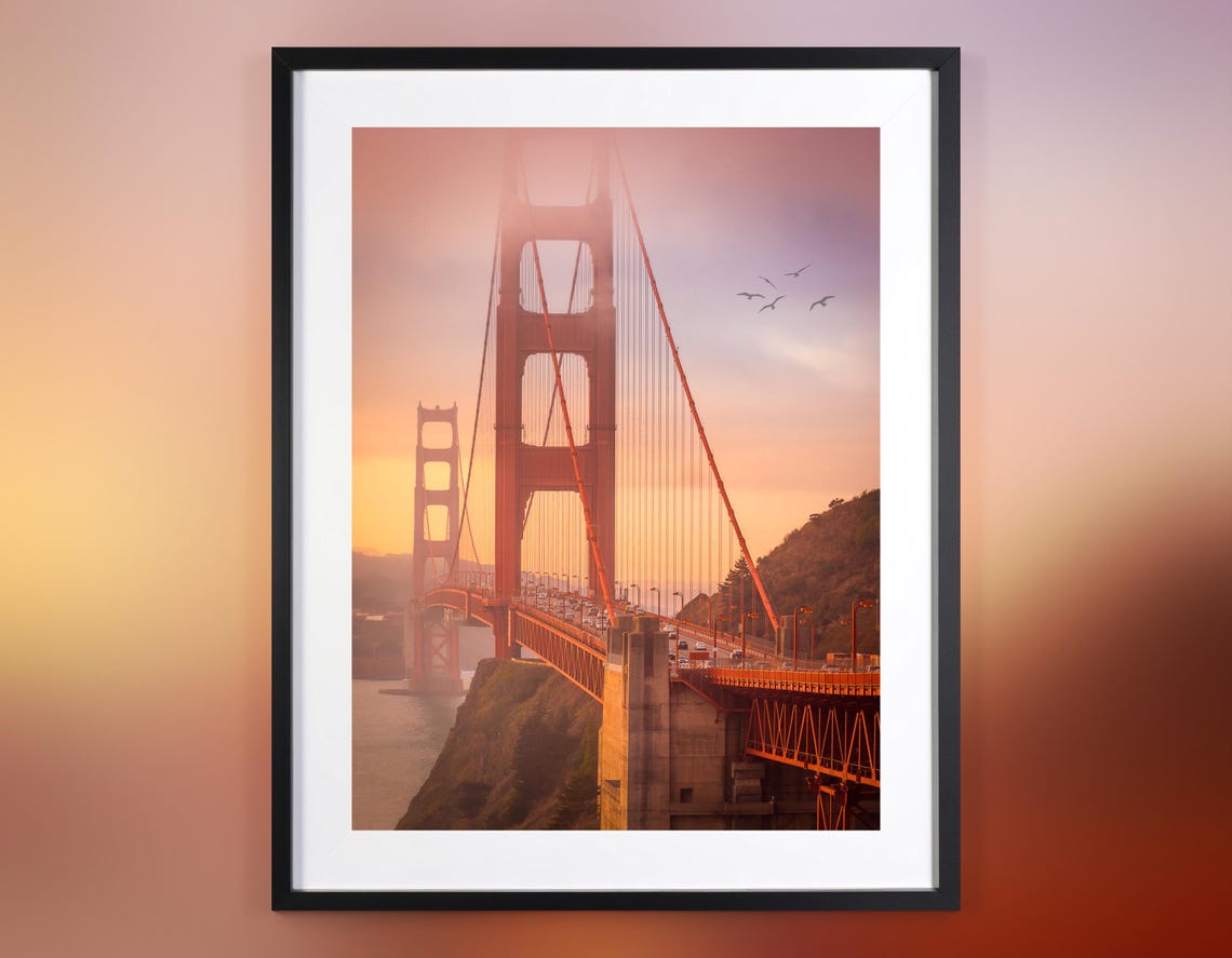 Golden Gate At Sunrise Mist Paper Poster Print