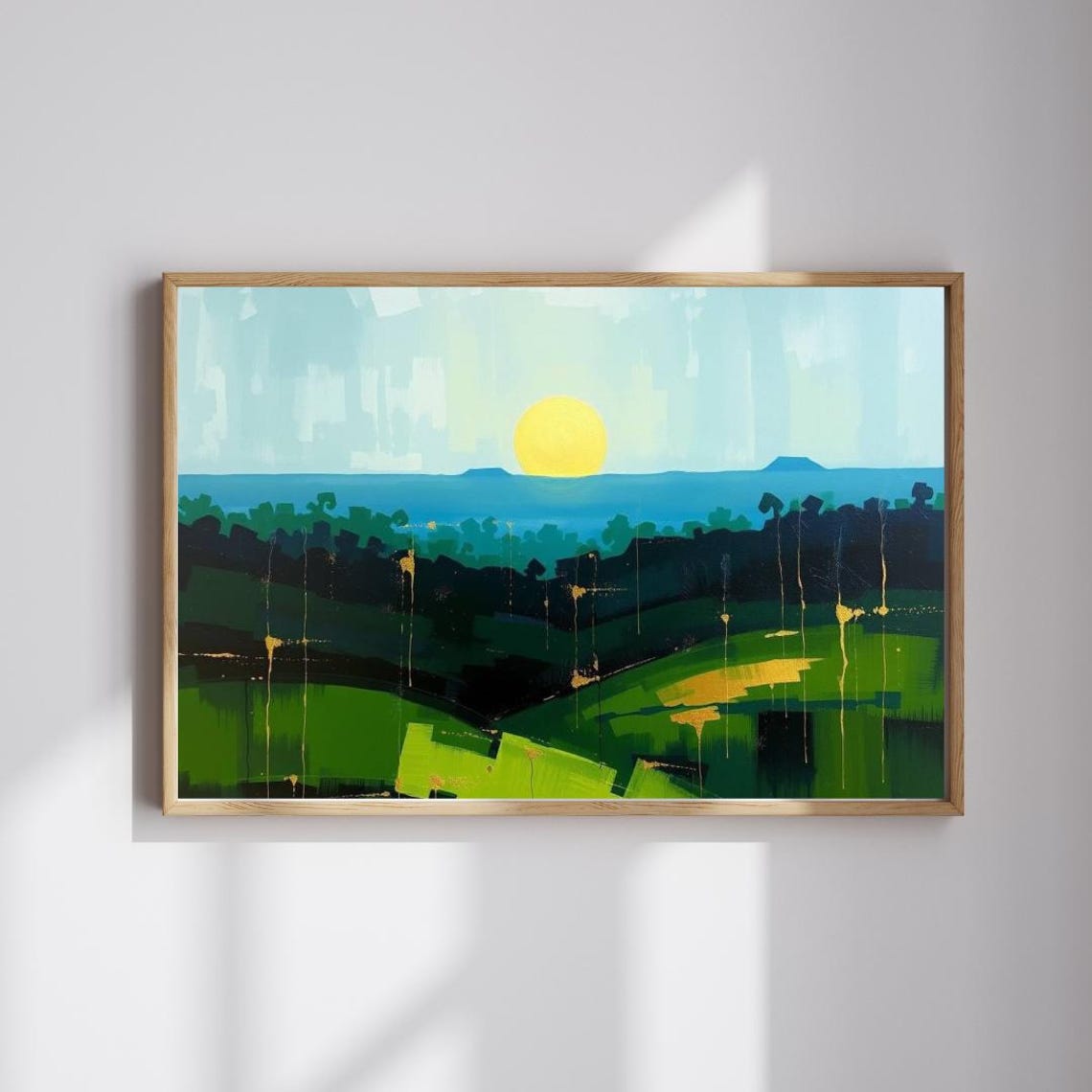 Golden Sunset Rolling Green Hills Countryside Art Piece Poster