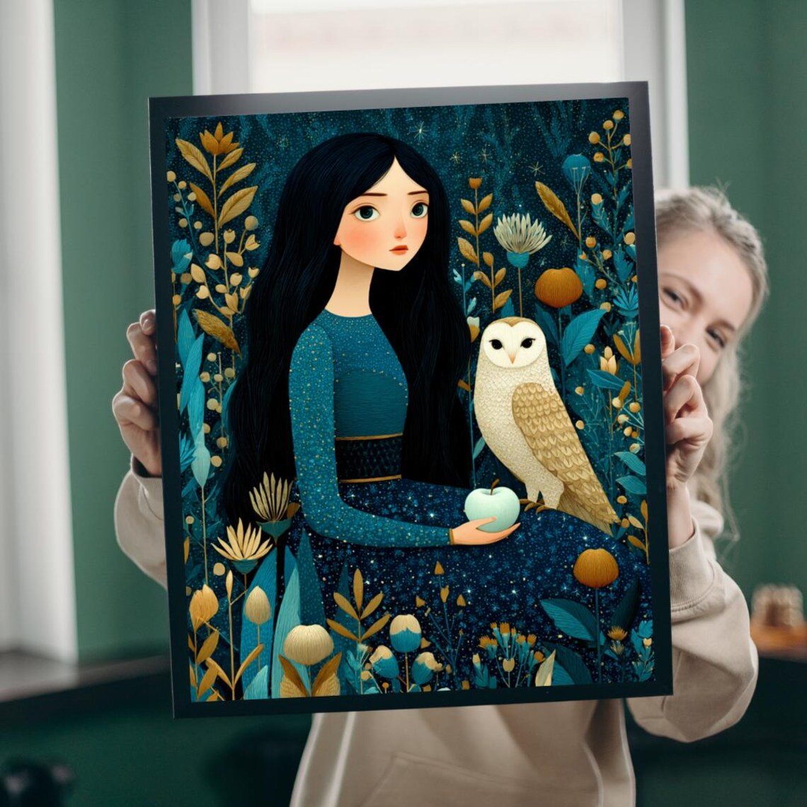 Moonlit Orchard Jigsaw Puzzle Whimsical Autumn For Adults Girl With Owl And Silver Apples