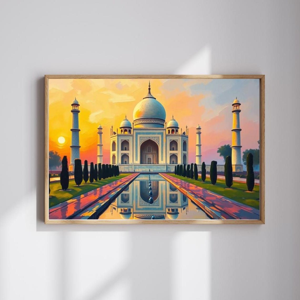 Taj Mahal India Sunset Golden Reflection Pool Landmark Poster