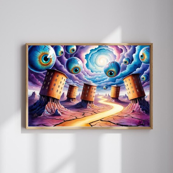 Surreal Floating Eyes Print Dreamlike Fantasy Landscape Weirdcore Art