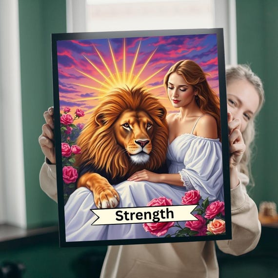 Her Strength Jigsaw Puzzle Tarot Card Lion Design Holiday Birthday Gift For Adult Lover Fun Family Game Night Mindful Activity
