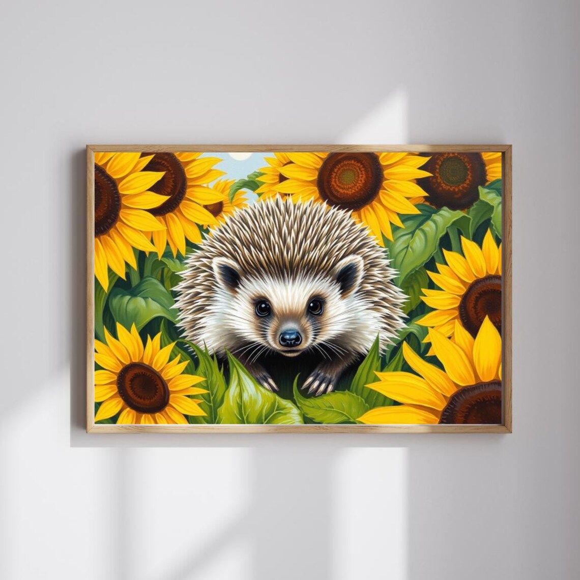 Happy Hedgehog Sunflower Field Cute Animal Garden Summer Poster