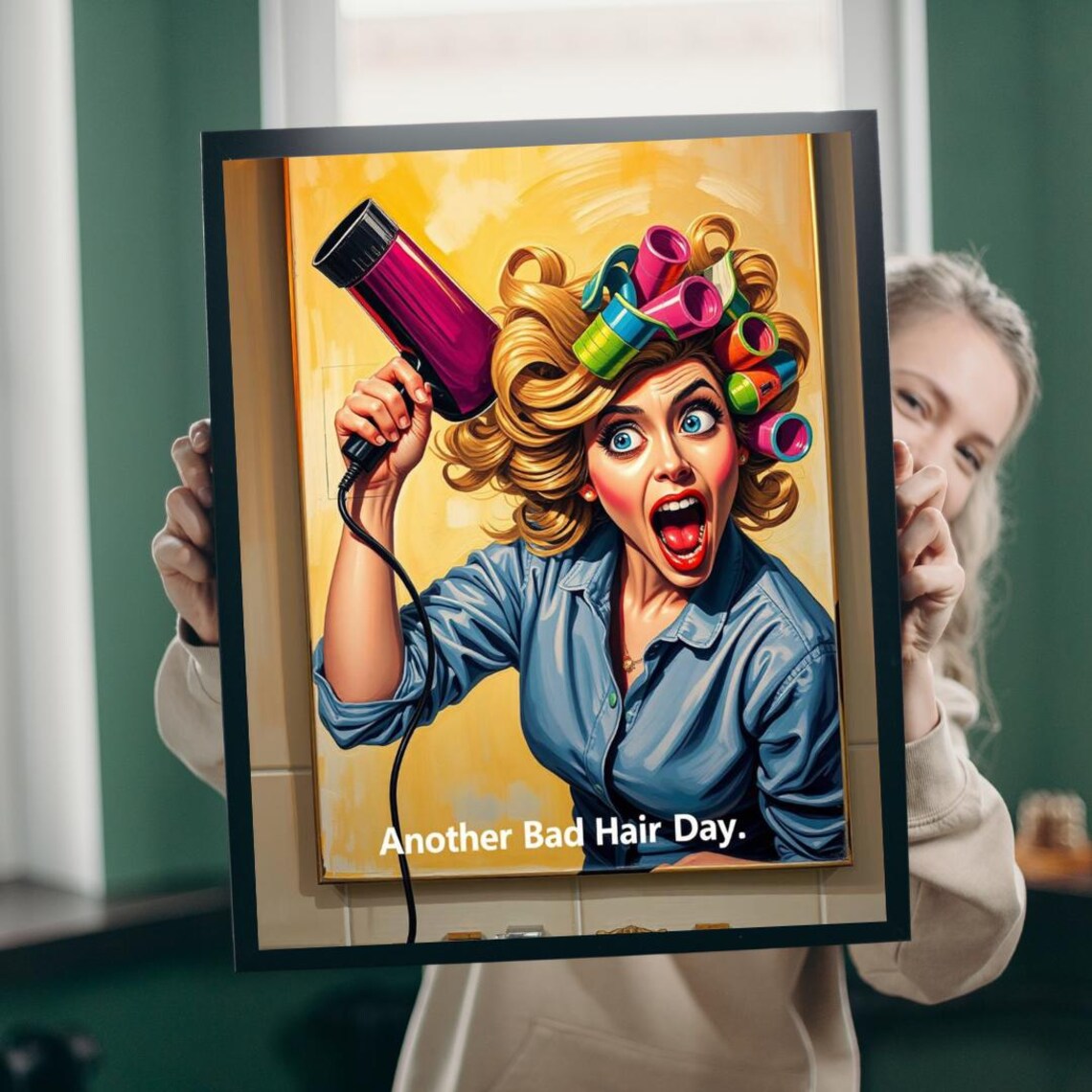 Another Bad Hair Day Funny Retro Pin Up Girl Beauty Salon Poster