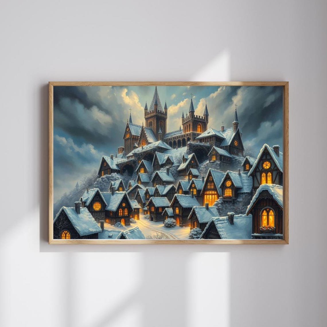 Gothic Winter Village Jigsaw Puzzle Dark Fantasy Castle Art