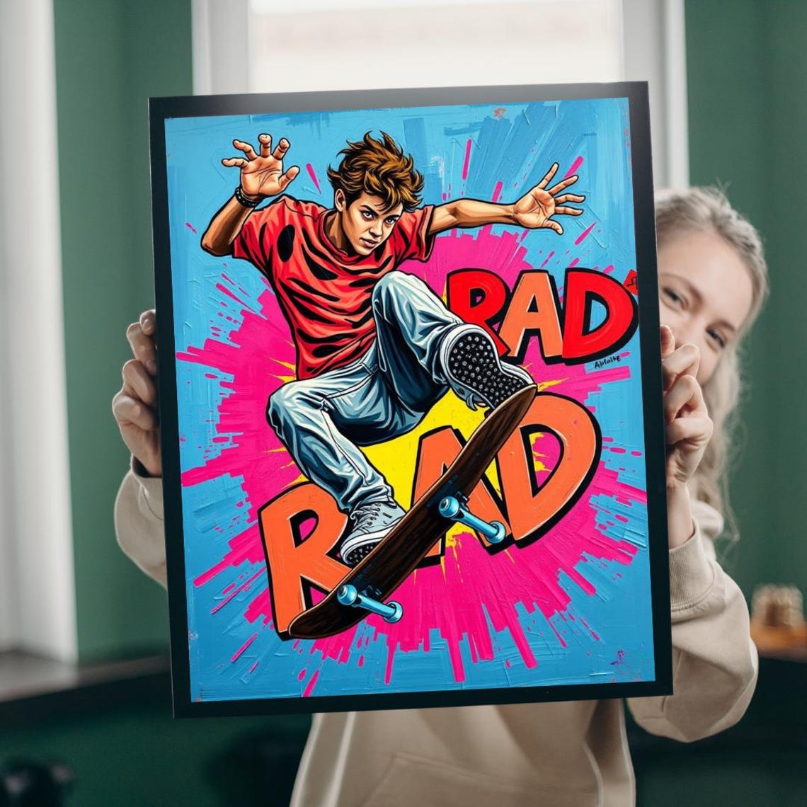 Vintage Retro Skateboarder Rad Air Trick Comic Pop Art Poster