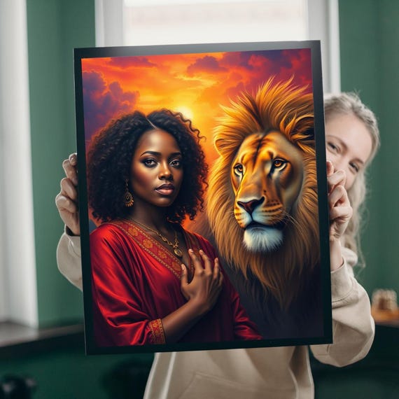 Lion And Woman Puzzle Afrocentric Black Art Jigsaw Game
