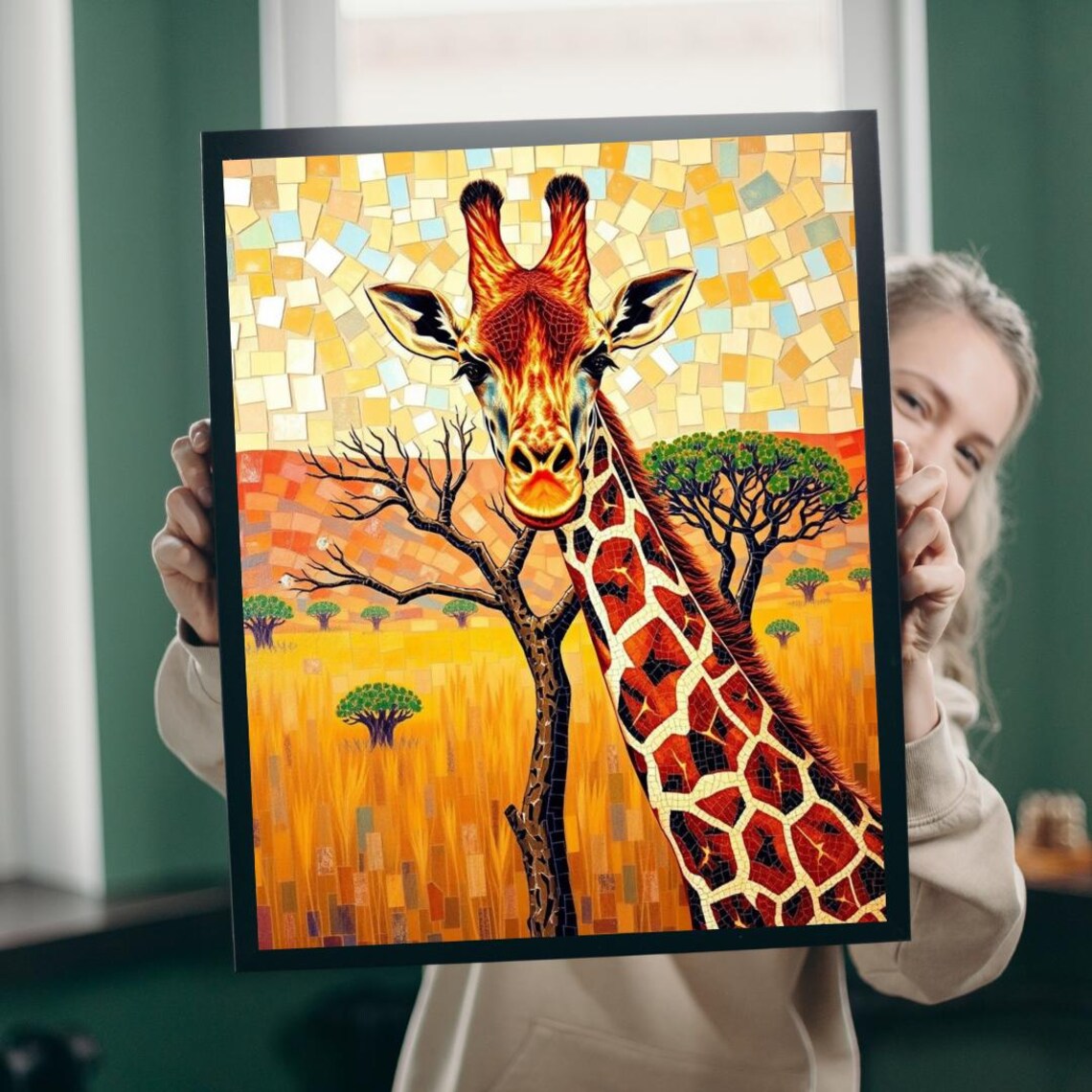 Mosaic Giraffe Art Print, African Savannah Wildlife