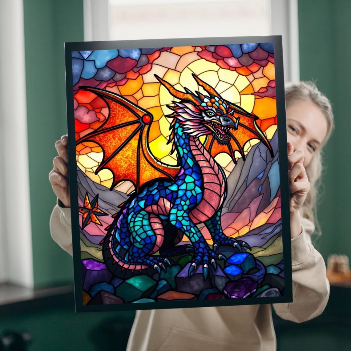 Stained Glass Dragon Fantasy Art Puzzle