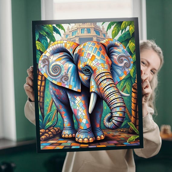 Mosaic Elephant Jigsaw Puzzle Jungle Animal Art Challenging
