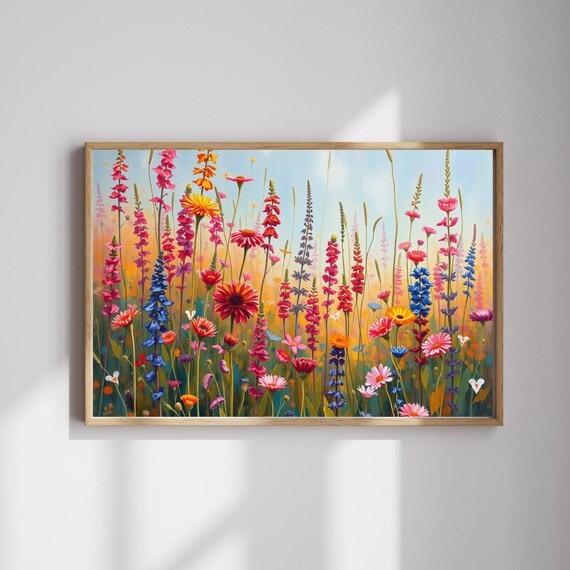 Tall Wildflowers Pastel Meadow Colorful Blooming Garden Print