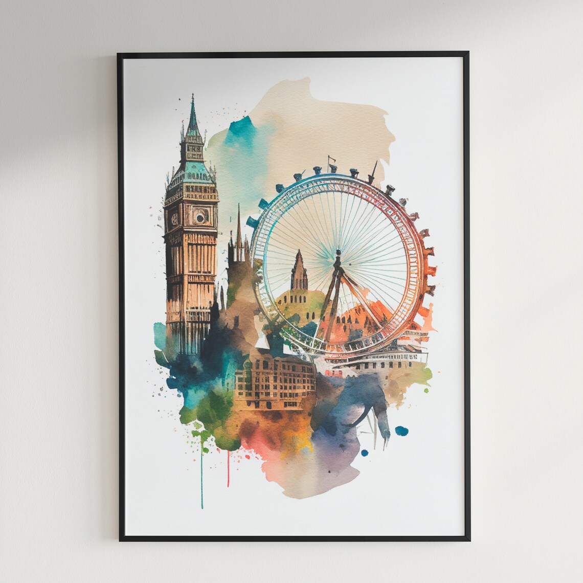 London Skyline Wall Decor Cityscape London Watercolor Skyline London Cityscape Watercolor Wall Art Airbnb Room Decor England Skyline Print - Image 3