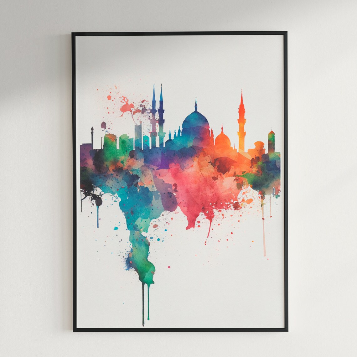 Istanbul Skyline Watercolor with Blue Mosque Minarets and Domes Poster - Image 3