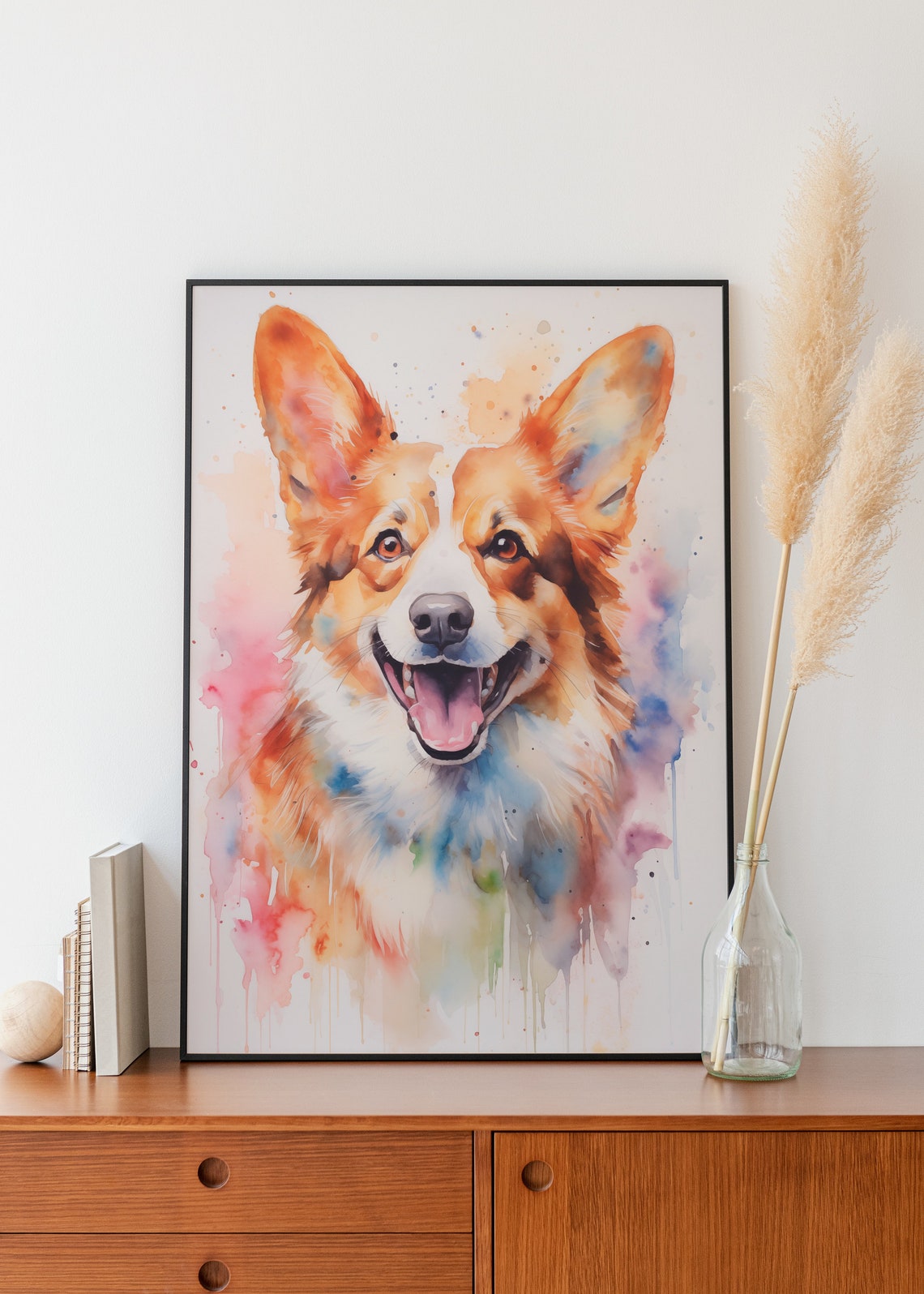 Welsh Corgi Dog Watercolor Portrait Painting Splash Art Poster
