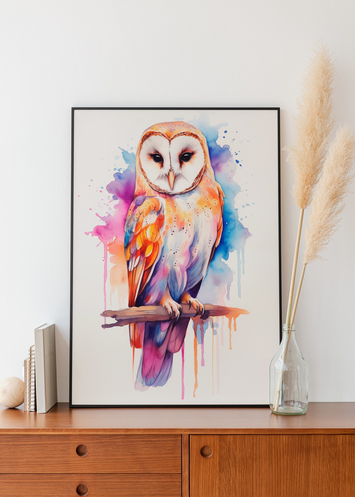 Barn Owl Watercolor Painting Colorful Splash Bird Art Poster