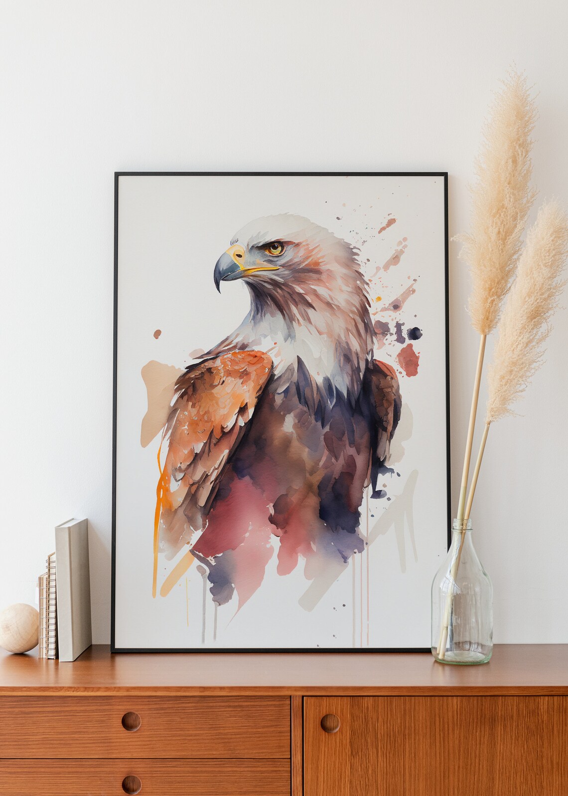 Bald Eagle Fierce Gaze Watercolor Bird of Prey Portrait Poster