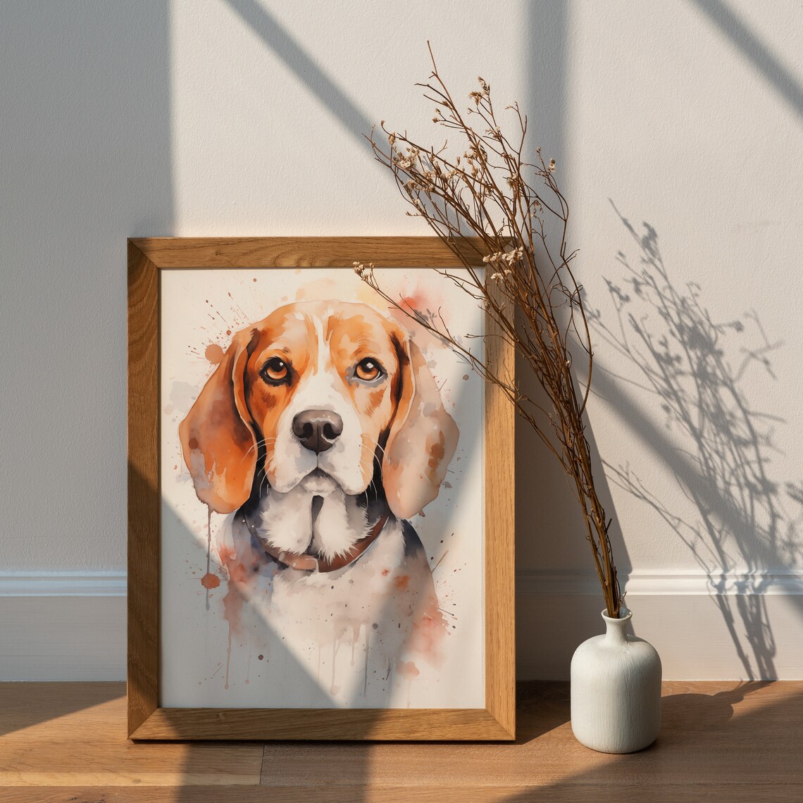 Happy Beagle Dog Watercolor Portrait Painting Splash Art Poster - Image 2