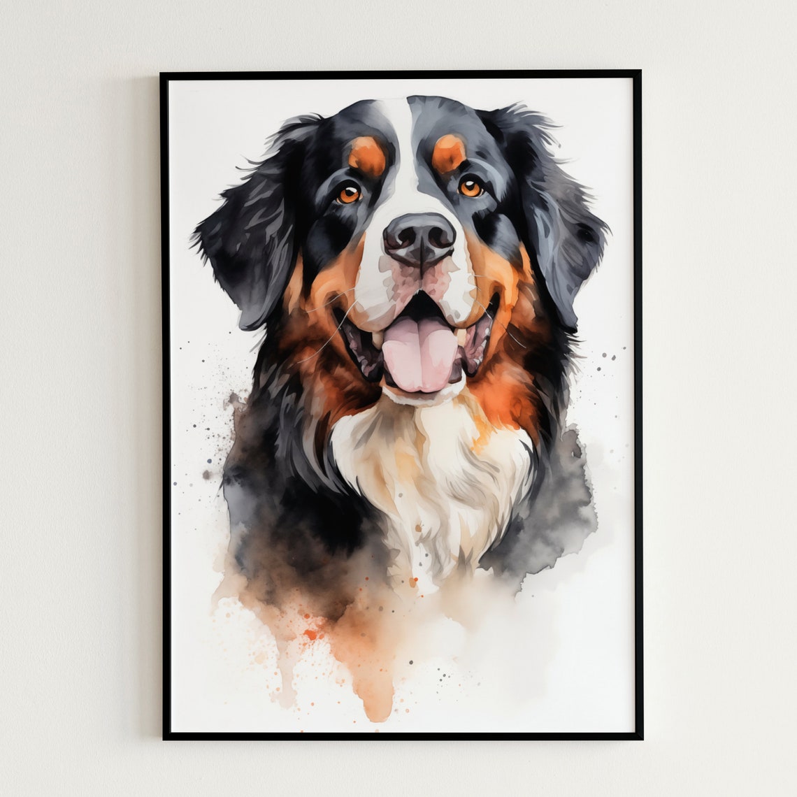Smiling Bernese Mountain Dog Watercolor Happy Pup Portrait Wall Art - Image 3