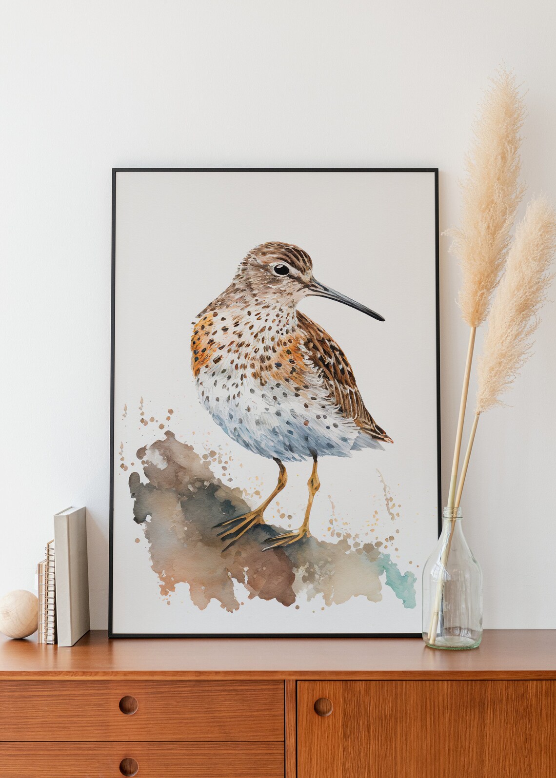 Speckled Sandpiper Shorebird Wading Watercolor Bird Portrait Poster