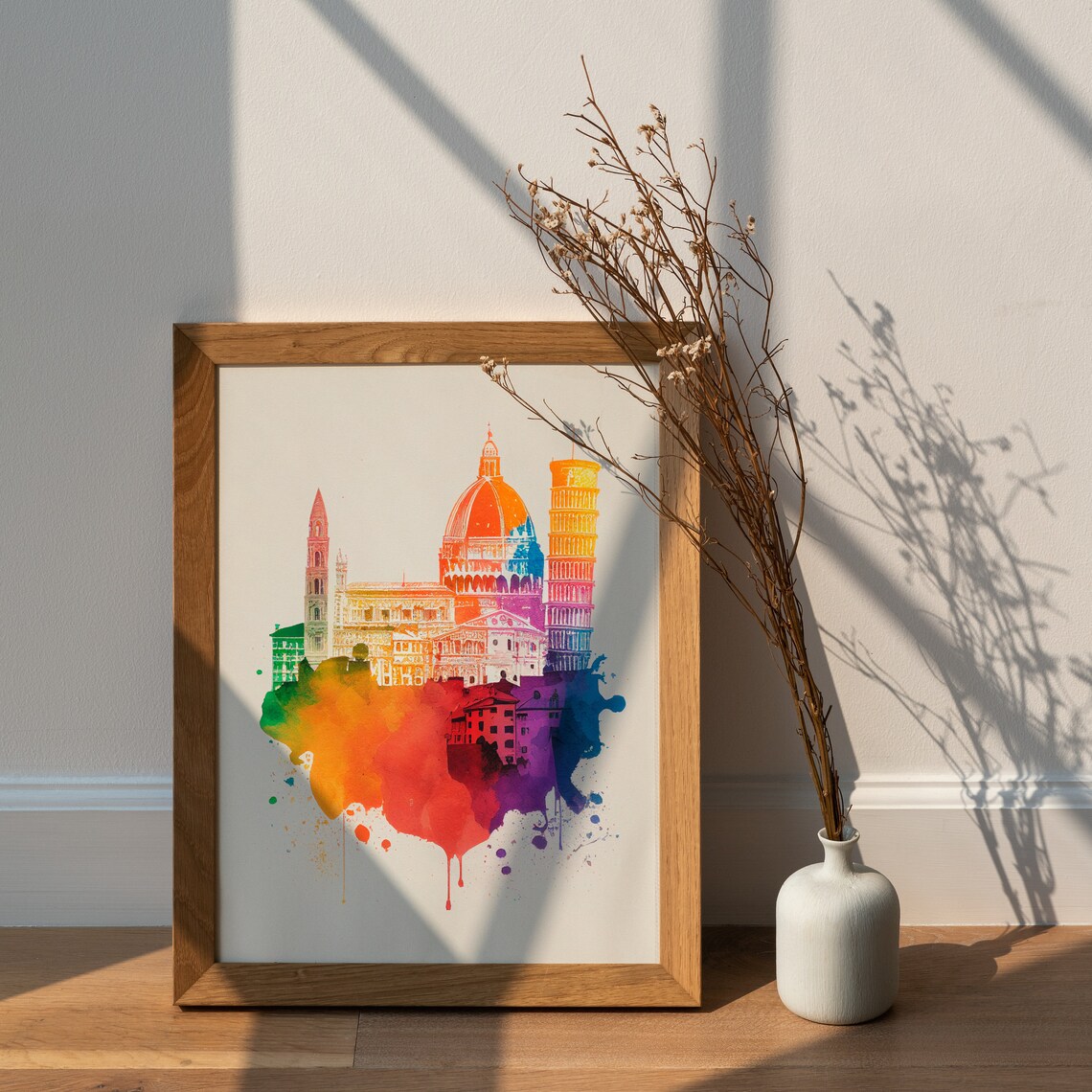 Florence Duomo Watercolor Skyline Italy Landmarks Travel Art Poster - Image 2
