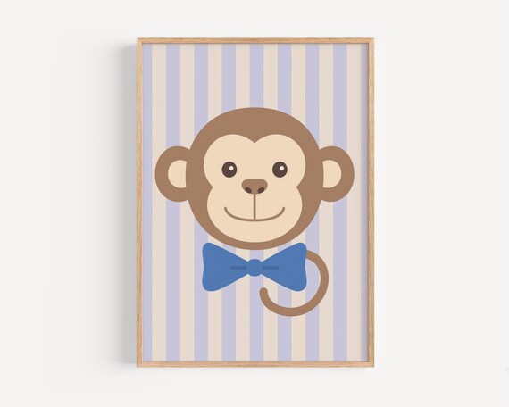 Adorable Monkey Bow Tie Poster Whimsical Nursery Wall Art For Kids Room Decor Baby Gift