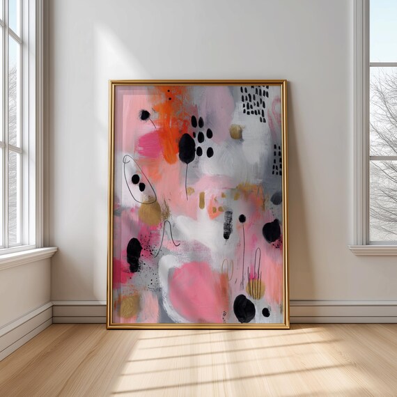 Modern Abstract Print Pink And Gold Wall Art Contemporary Home Decor Bold Brushstroke Poster Instant