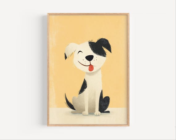 Cute Smiling Dog Poster Playful Puppy Wall Art For Kids Room Or Nursery Tongue Out Pet Print
