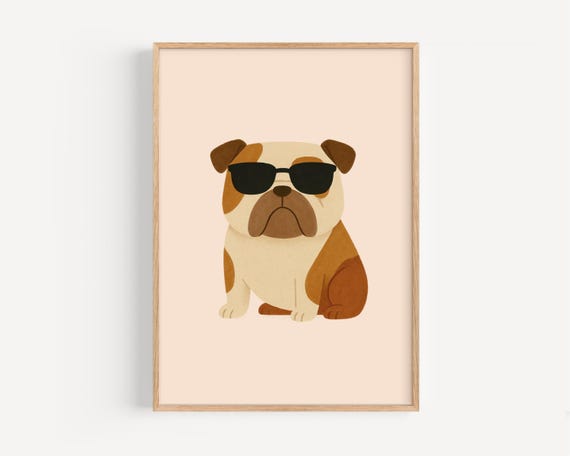 Cool Bulldog Wall Art Funny Dog Poster For Boys Room Decor Nursery Or Playroom Instant Gift Kids