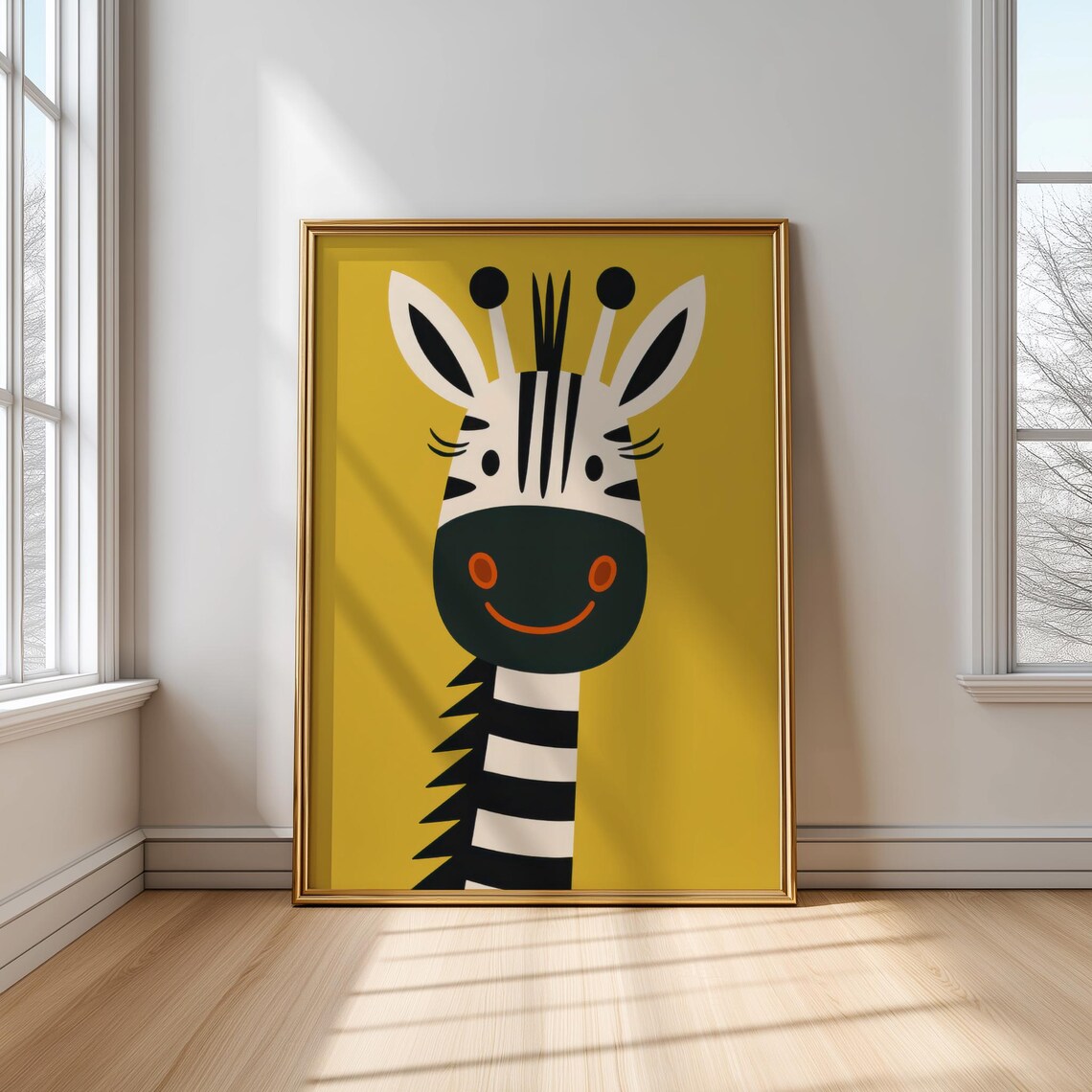 Modern Zebra Wall Art For Kids Room Minimalist Nursery Decor Print Monochrome Animal Illustration