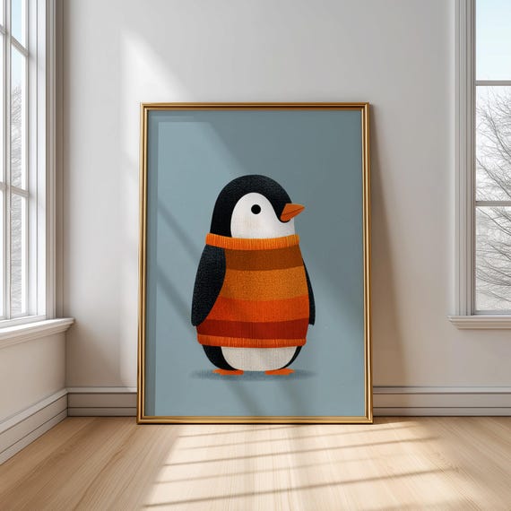 Penguin Kids Poster Nursery Wall Art With Winter Animal Cute Arctic Decor Childrens Room Print Illustration For Baby
