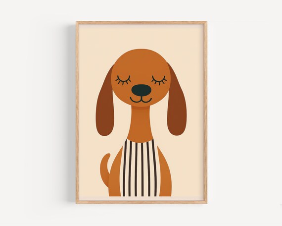 Adorable Puppy Minimalist Illustration Poster For Childrens Room Nursery Wall Decor Kids Gift