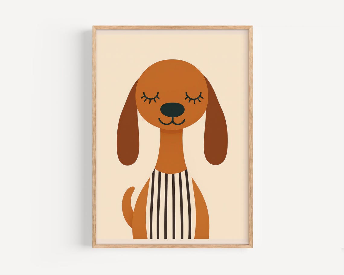 Sleepy Brown Dachshund Minimalist Nursery Dog Portrait Print