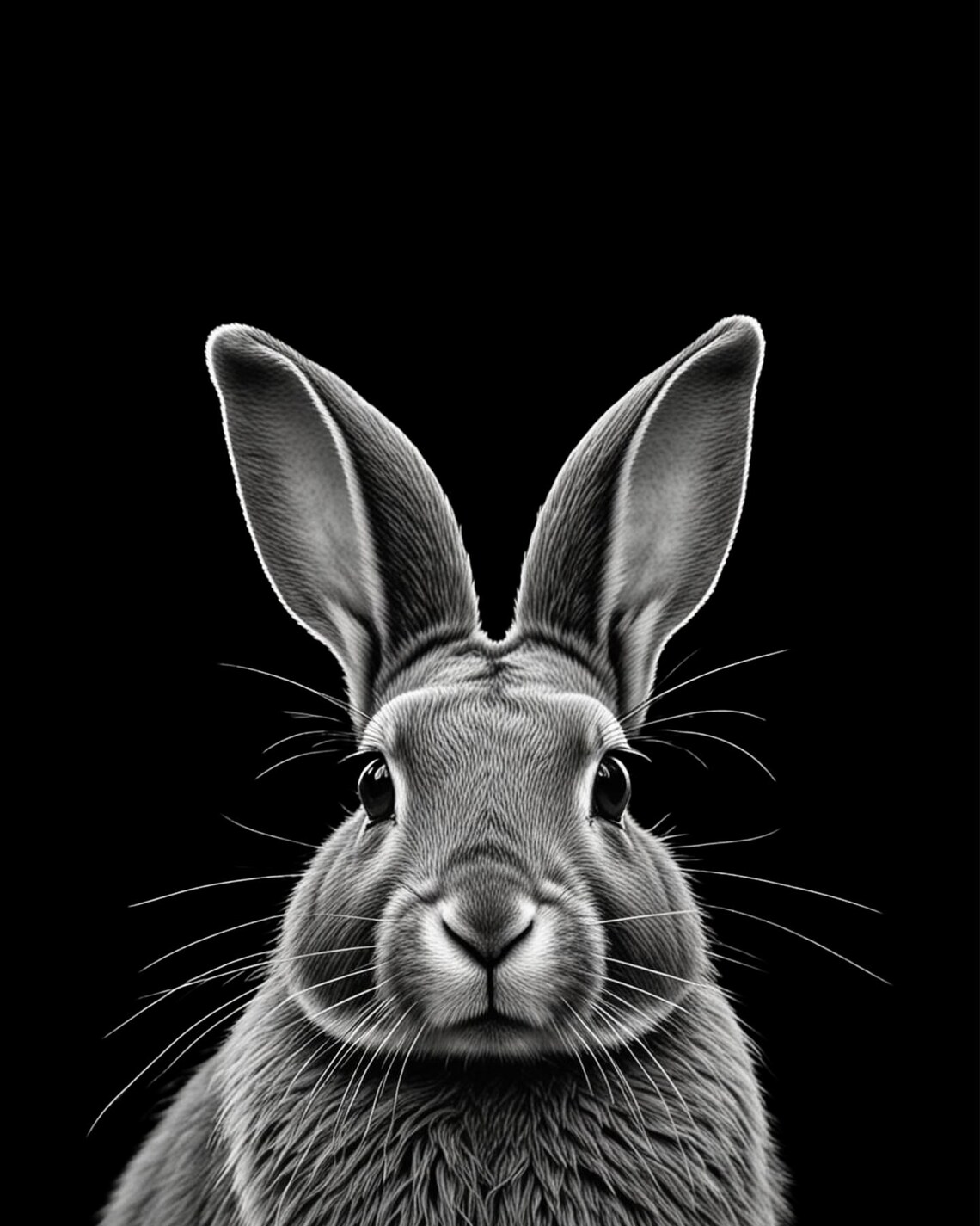 Black And White Rabbit Portrait Front Facing Minimalist Wildlife Poster - Image 6