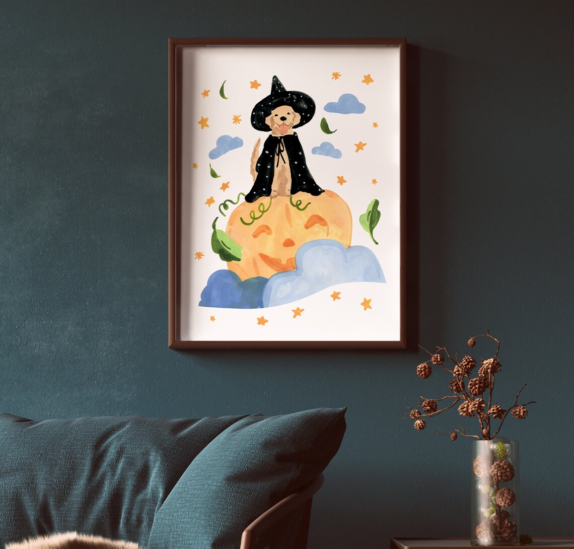 Witch Dog Halloween Illustration Art Print - Image 4