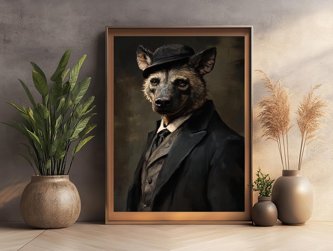Hyena Funny Painting Wall Art Poster Animal Lover Gift Ideas Art Print Humor Wall Art Decor Man Cave Funny Artwork - Image 2