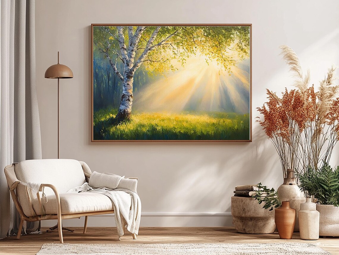 Forest Meadow Landscape Wall Art Painting Nature Poster Oil Painting Tree Drawing Home Decor