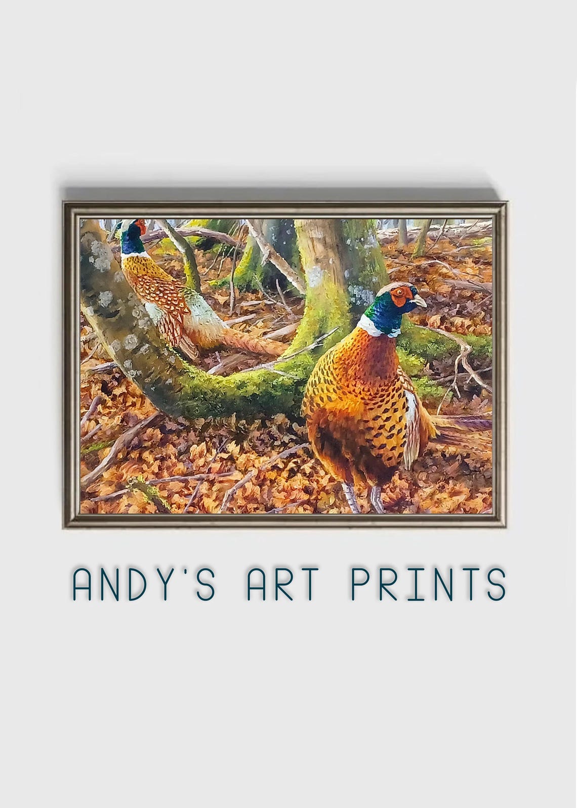 Two Pheasants In Autumn Woodland Forest Floor Painting Poster