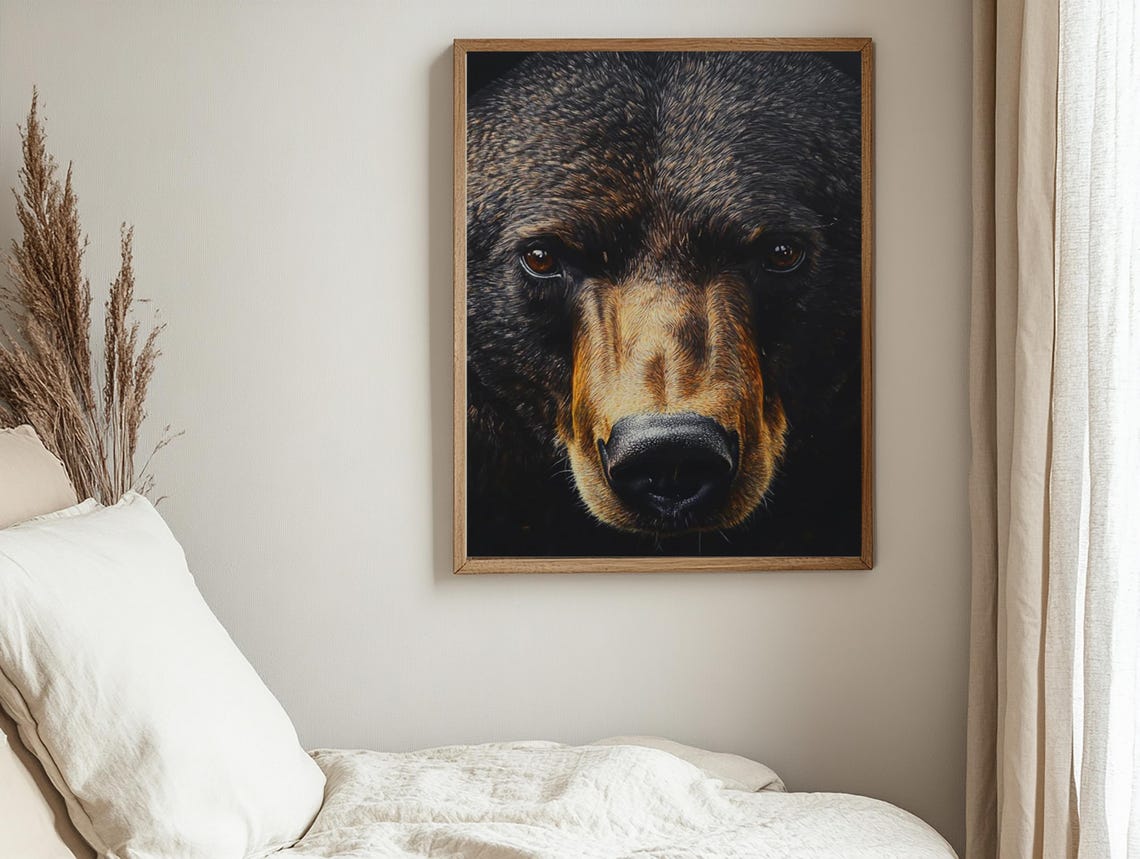 Close Up Brown Bear Face Dark Moody Oil Painting Wild Poster - Image 2