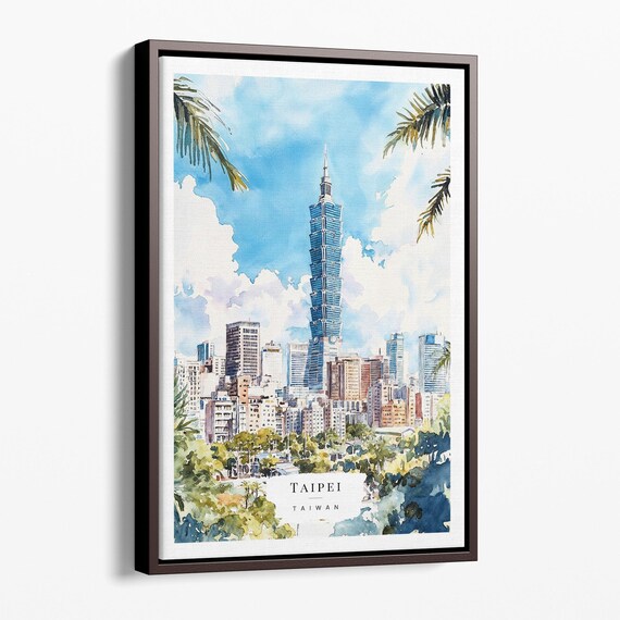 Taipei Taiwan Watercolor Canvas Art Print Urban Landscape Wall
