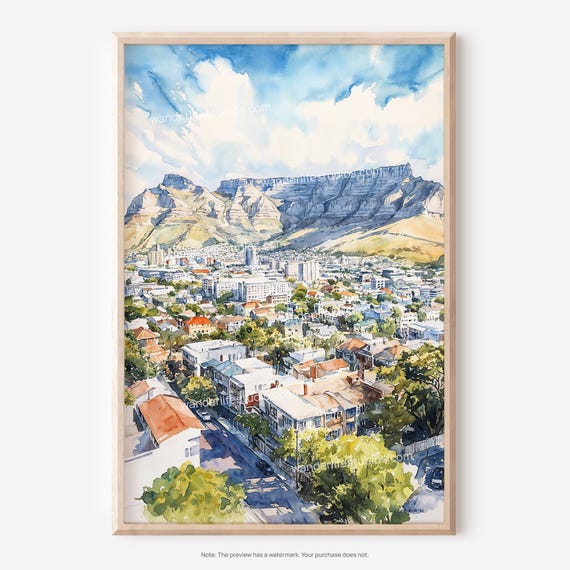 Cape Town Wall Art Watercolor Landscape For Instant Home Decor