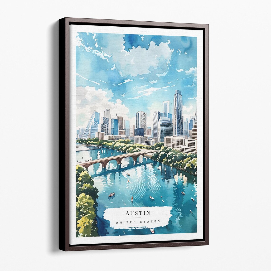 Austin Texas Canvas Art Print Watercolor Cityscape Wall