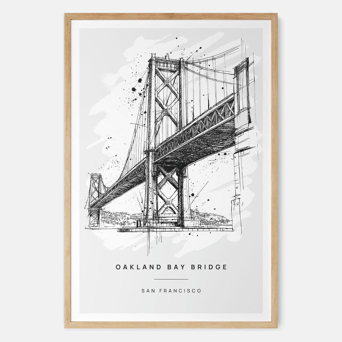 Oakland Bay Bridge Ink Sketch San Francisco Minimalist Art Poster