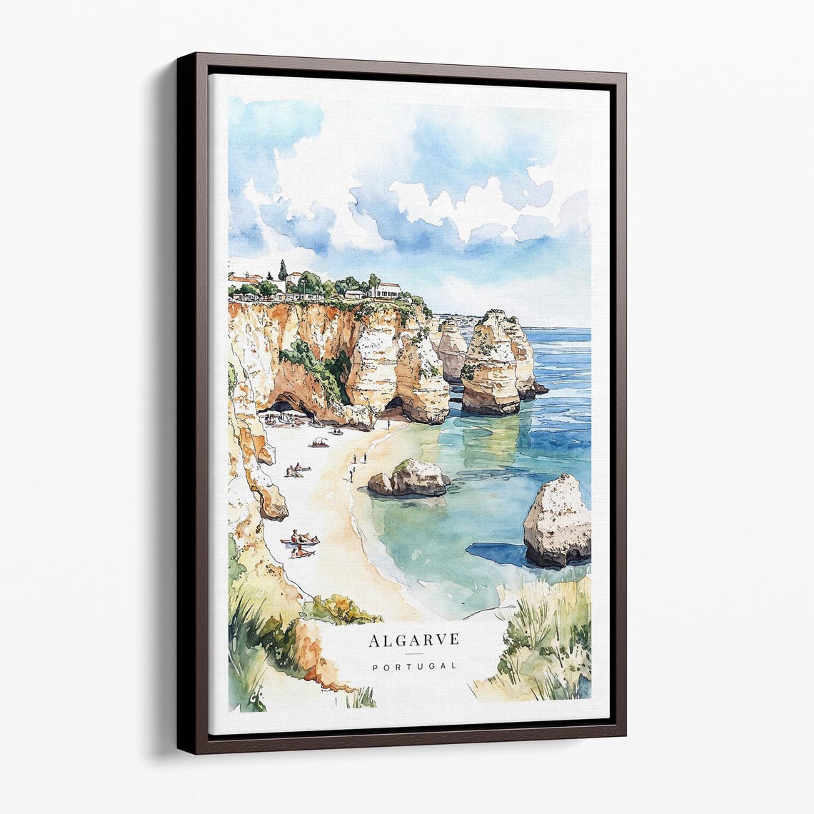 Algarve Portugal Beach Cliffs Watercolor Coastal Cove Art Poster