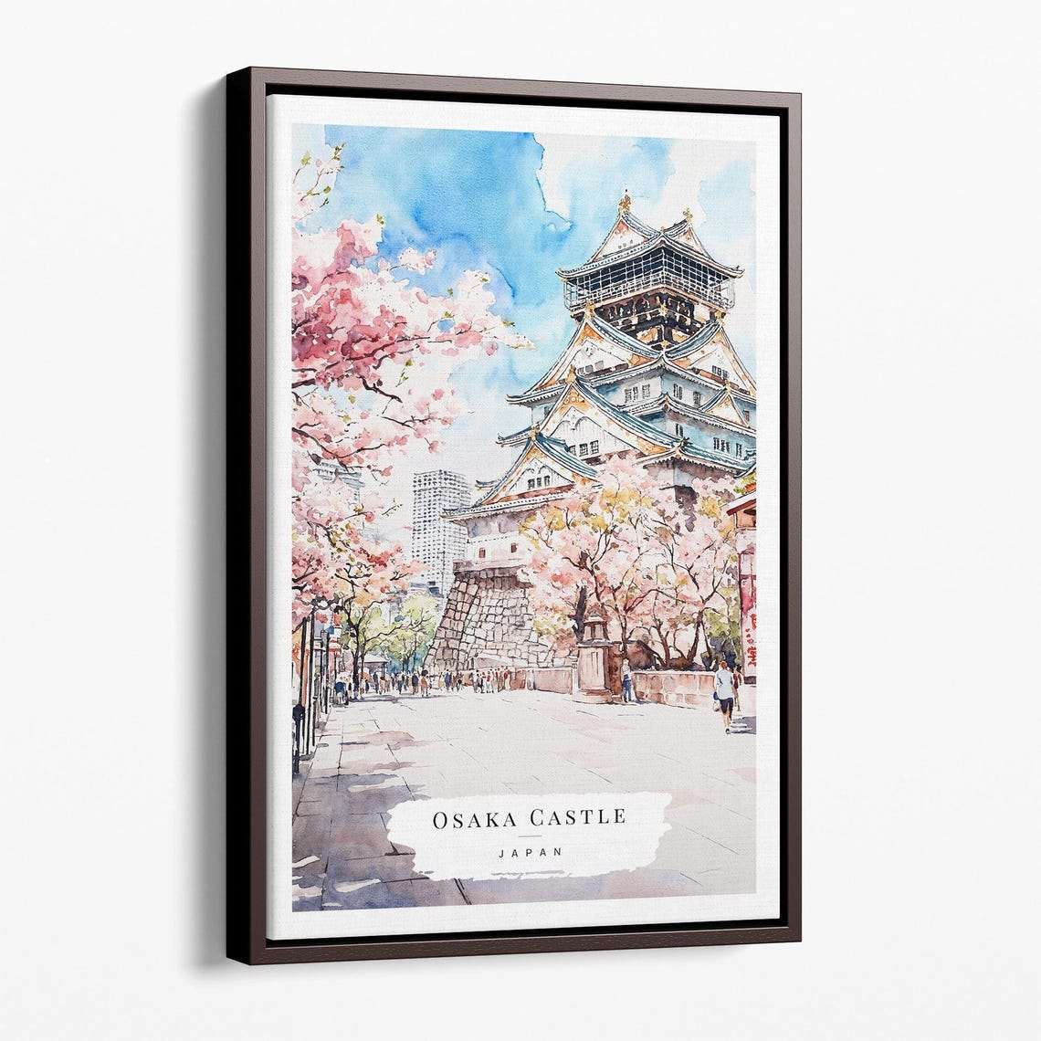 Osaka Castle Plaza Cherry Blossom Watercolor Japan Travel Art Poster